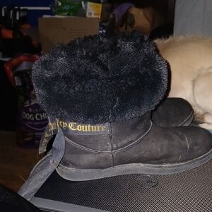 Juicy Couture Black Ankle Boots with Gold Logo